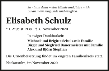 Traueranzeige von Elisabeth Schulz von GESAMT