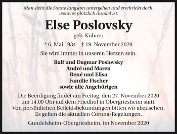 Traueranzeige von Else Poslovsky von GESAMT