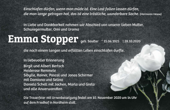 Traueranzeige von Emma Stopper von GESAMT