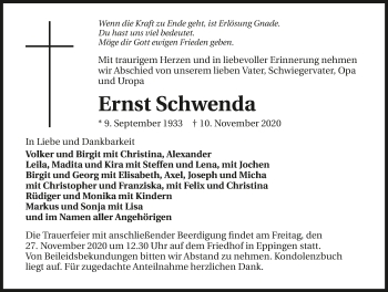 Traueranzeige von Ernst Schwenda von GESAMT