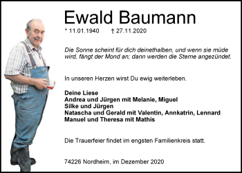 Traueranzeige von Ewald Baumann von GESAMT