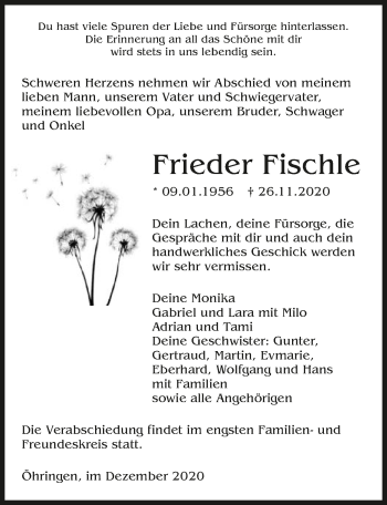 Traueranzeige von Frieder Fischle von GESAMT