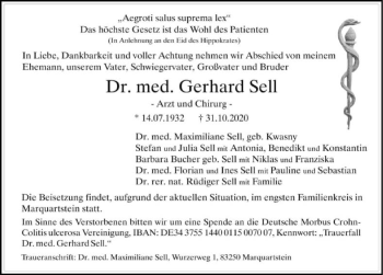 Traueranzeige von Gerhard Sell von GESAMT