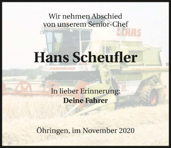 Traueranzeige von Hans Scheufler von GESAMT