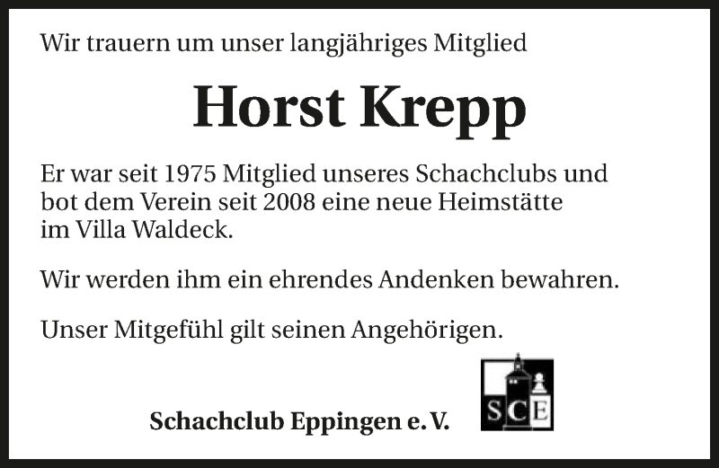  Traueranzeige für Horst Krepp vom 28.11.2020 aus GESAMT