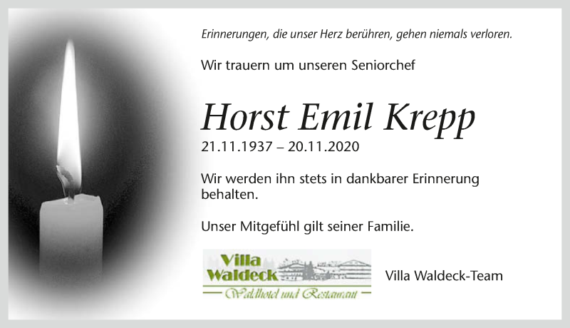  Traueranzeige für Horst Emil Krepp vom 28.11.2020 aus GESAMT