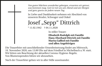 Traueranzeige von Josef Dittrich von GESAMT