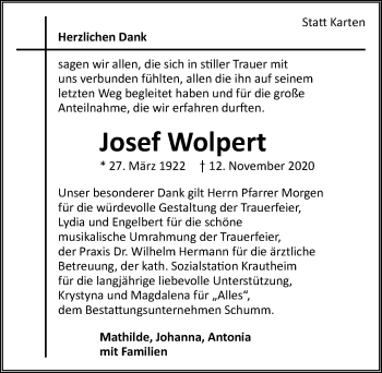 Traueranzeige von Josef Wolpert von GESAMT