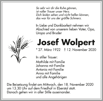 Traueranzeige von Josef Wolpert von GESAMT