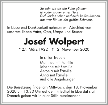 Traueranzeige von Josef Wolpert von GESAMT