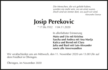 Traueranzeige von Josip Perekovic von GESAMT