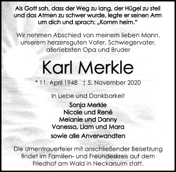 Traueranzeige von Karl Merkle von GESAMT