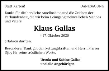 Traueranzeige von Klaus Gallas von GESAMT