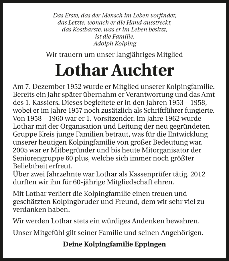  Traueranzeige für Lothar Auchter vom 28.11.2020 aus GESAMT