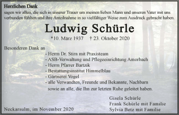 Traueranzeige von Ludwig Schürle von GESAMT