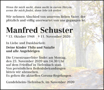 Traueranzeige von Manfred Schuster von GESAMT