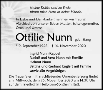 Traueranzeige von Ottilie Nunn von GESAMT