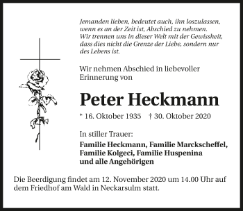 Traueranzeige von Peter Heckmann von GESAMT