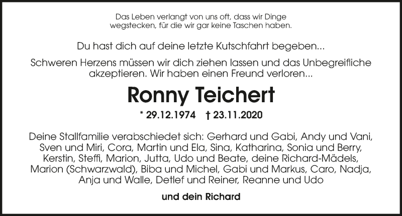  Traueranzeige für Ronny Teichert vom 28.11.2020 aus GESAMT