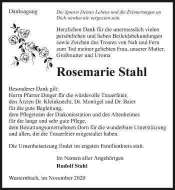 Traueranzeige von Rosemarie Stahl von GESAMT