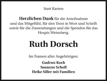 Traueranzeige von Ruth Dorsch von GESAMT