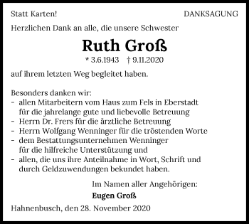 Traueranzeige von Ruth Groß von GESAMT