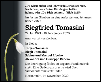 Traueranzeige von Siegfried Tomasini von GESAMT