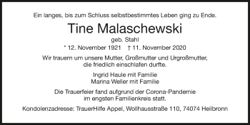 Traueranzeige von Tine Malaschewski von GESAMT