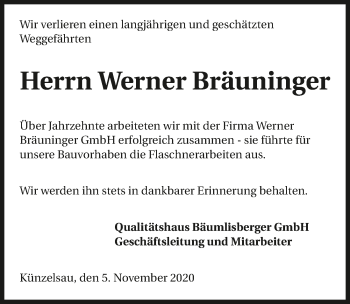 Traueranzeige von Werner Bräuninger von GESAMT