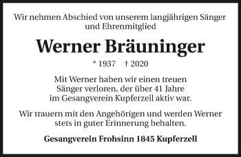Traueranzeige von Werner Bräuninger von GESAMT