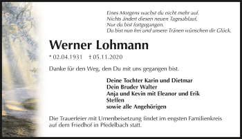 Traueranzeige von Werner Lohmann von GESAMT
