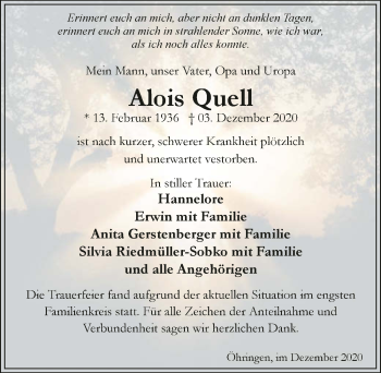 Traueranzeige von Alois Quell von GESAMT