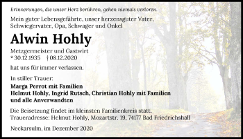 Traueranzeige von Alwin Hohly von GESAMT