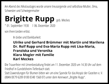 Traueranzeige von Brigitte Rupp von GESAMT