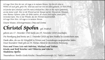 Traueranzeige von Christael Spohn von GESAMT