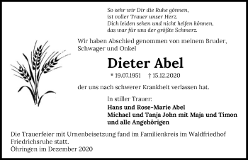 Traueranzeige von Dieter Abel von GESAMT