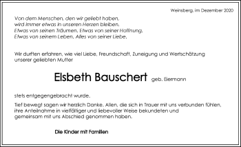 Traueranzeige von Elsbeth Bauschert von GESAMT
