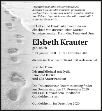 Traueranzeige von Elsbeth Krauter von GESAMT