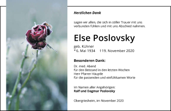 Traueranzeige von Else Poslovsky von GESAMT