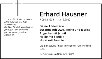 Traueranzeige von Erhard Hausner von GESAMT