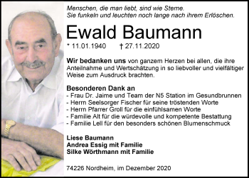 Traueranzeige von Ewald Baumann von GESAMT