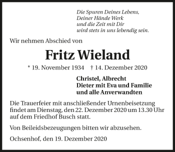 Traueranzeige von Fritz Wieland von GESAMT