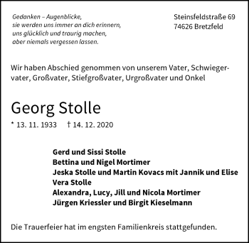 Traueranzeige von Georg Stolle von GESAMT