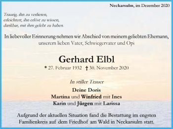 Traueranzeige von Gerhard Elbl von GESAMT