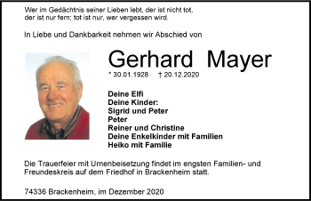 Traueranzeige von Gerhard Mayer von GESAMT