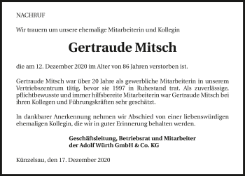 Traueranzeige von Gertraude Mitsch von GESAMT