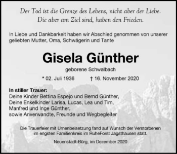 Traueranzeige von Gisela Günther von GESAMT