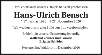 Traueranzeige von Hans-Ulrich Bensch von GESAMT