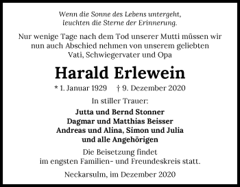 Traueranzeige von Harald Erlewein von GESAMT