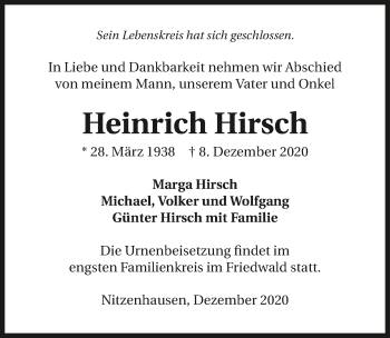 Traueranzeige von Heinrich Hirsch von GESAMT